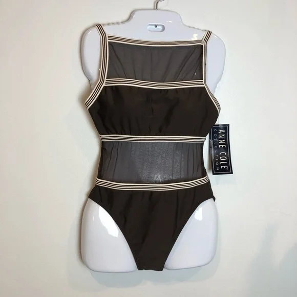 NWT Anne Cole Colorblock Swimsuit w/ Mesh Inserts and Matching Skirt - Picture 2 of 12